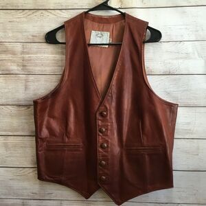 VINTAGE GEORGETOWN LEATHER DESIGN BROWN LEATHER VEST